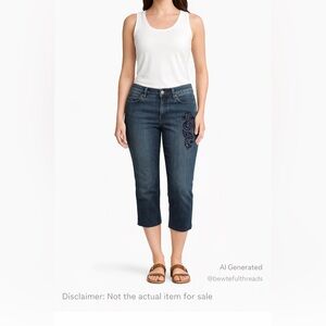 Laura Petites 8P Blue Capri Jeans Embellished Leg Stretch (Fits 8–10)